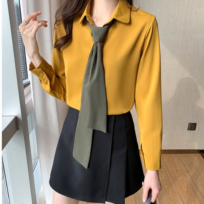 포플러앤씨 루우캣 타이 블라우스