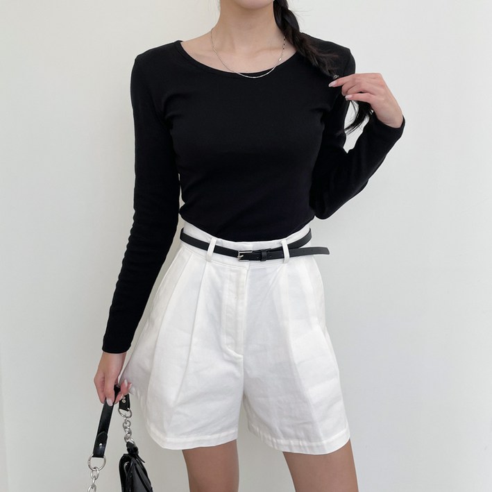 투데이앤룩 여성용 코튼 긴팔 소프트 슬림 무드 티셔츠 라운드넥