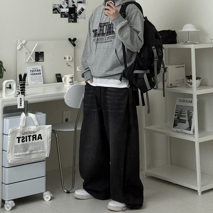 르위 오버핏 후드티 체크 자수 빅사이즈 맨투맨 레이어드 남녀공용