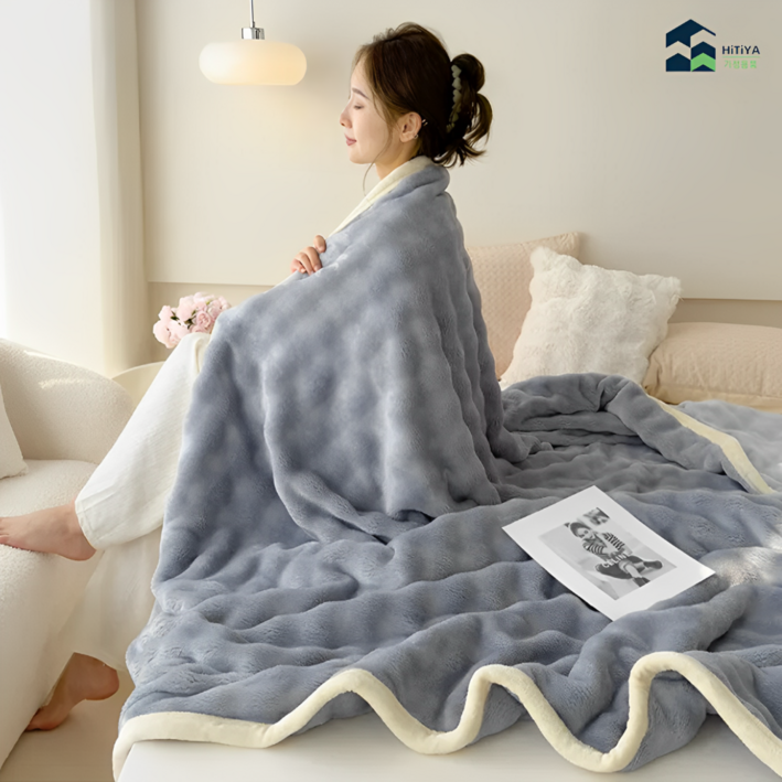 히티야 부드러운 양털 극세사 담요 도톰한 양면 밍크 이불 간절기 고밀도 블랭킷 차렵이불
