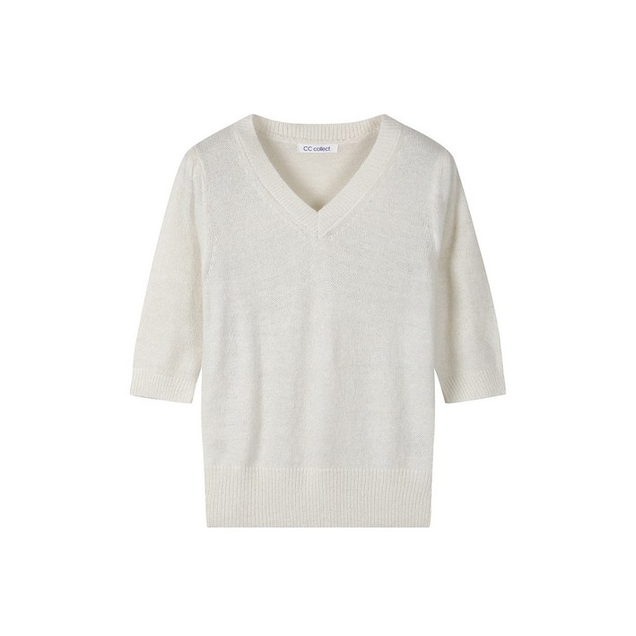 씨씨콜렉트 중계점 메탈 포인트 브이넥 반팔 니트 E251KSK112