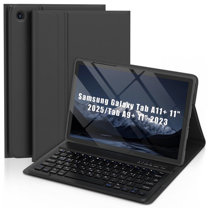 삼성 갤럭시탭 A9플러스 11인치 블루투스 키보드 케이스 한글 각인 키보드 케이스 무선 키보드 케이스, 블랙, 1개