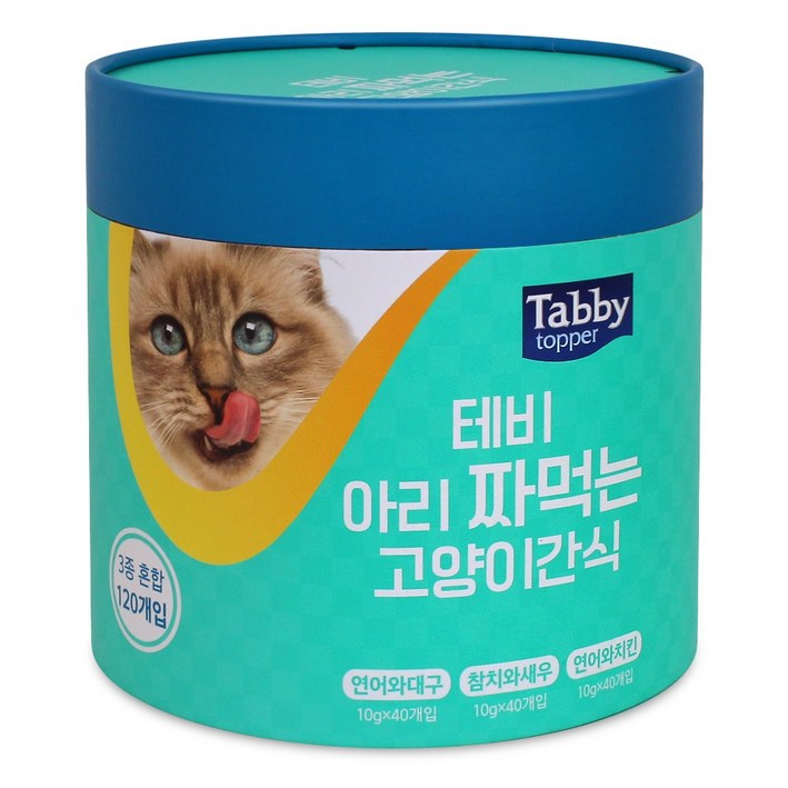 테비 아리 짜먹는 고양이 간식 10g X 120개 3종, 블루참치와새우연어와치킨연어와대구, 1세트