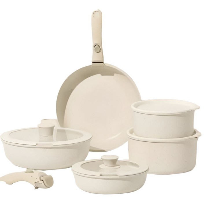 미츠키 인덕션용 손잡이 후라이팬 냄비 세트 탈부착식, 아이보리 색상, 1세트, 5종 냄비
