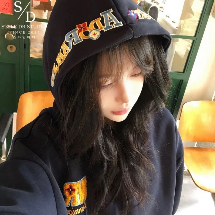 스타일닥터 여성 맨투맨 자수 후드티 캐주얼 풀오버 루즈핏 후드집업 패션 긴팔티 데일리 긴팔 티셔츠