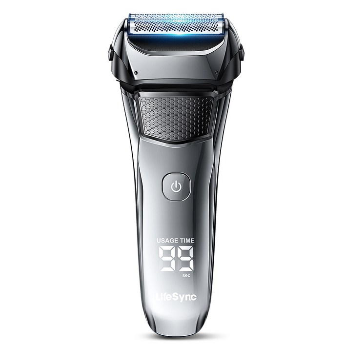LifeSync 남자 전기면도기 3중날 일자형 헤드 건식 습식 면도 C타입 팝업트리머, 실버, FK375