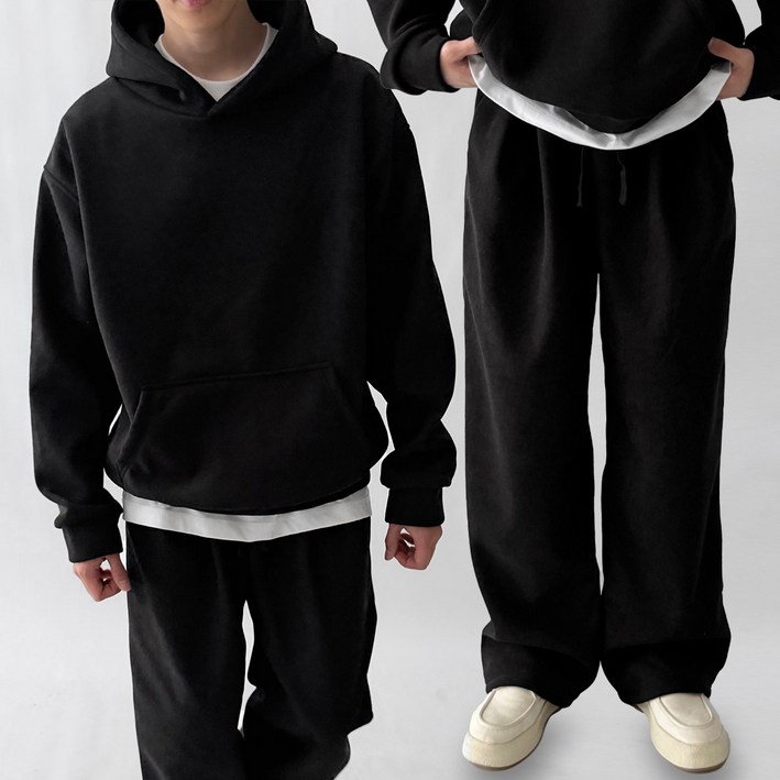 [세트가격] 빠델 베베 골덴 코듀로이 양털안감 후드티 와이드팬츠 핀턱 스트링 트레이닝 츄리닝 셋업