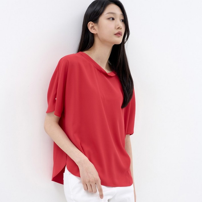 지센 솔리드 반팔 블라우스 LFWSN403 PK