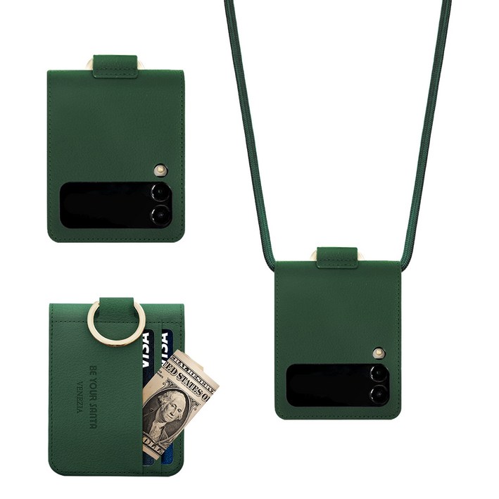 비유어산타 Z플립3, Z플립4케이스 이태리원단 사용 카드 나폴리 베네치아 멀티스트랩세트