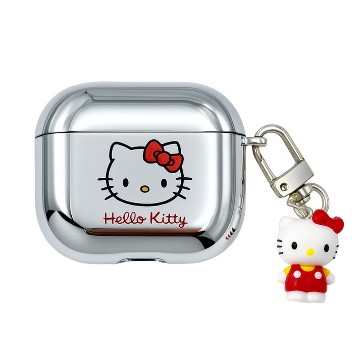 실버메탈 키티 에어팟케이스 키링 세트, 실버키티 에어팟4세대, 1개