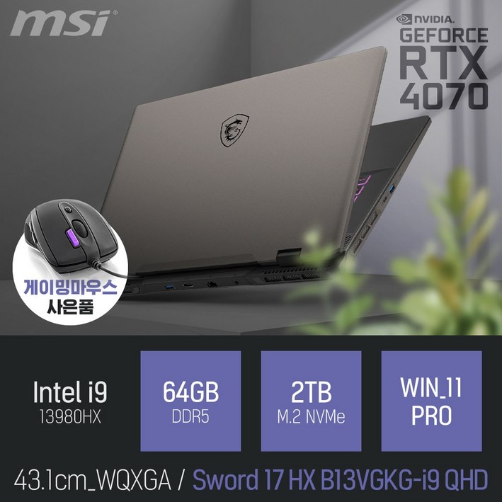 MSI 소드 17 HX B13VGKGi9 QHD  게이밍마우스  패드 증정