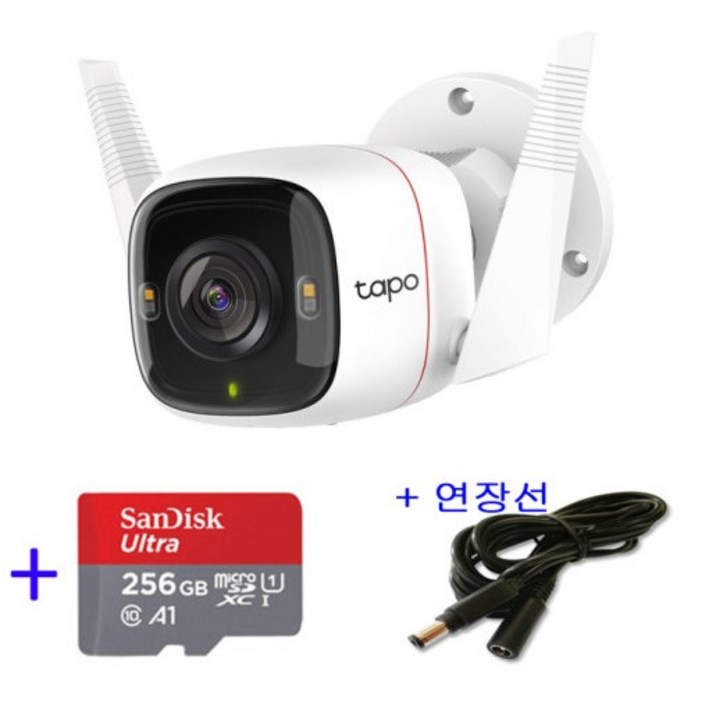 티피링크 Tapo C320WS 홈CCTV + micro SD 카드 256GB + 전원연장선 5M (실외,농막,공장,가게)