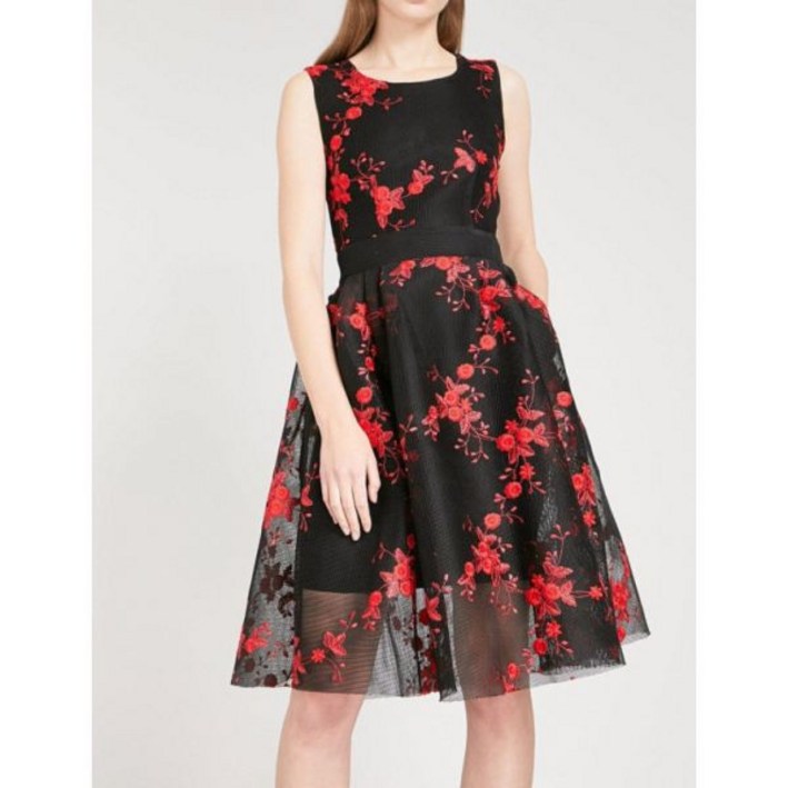 마쥬 마제 루디오 자수 튤 드레스 사이즈 1 S 블랙 레드 플로럴 레이스 5786659