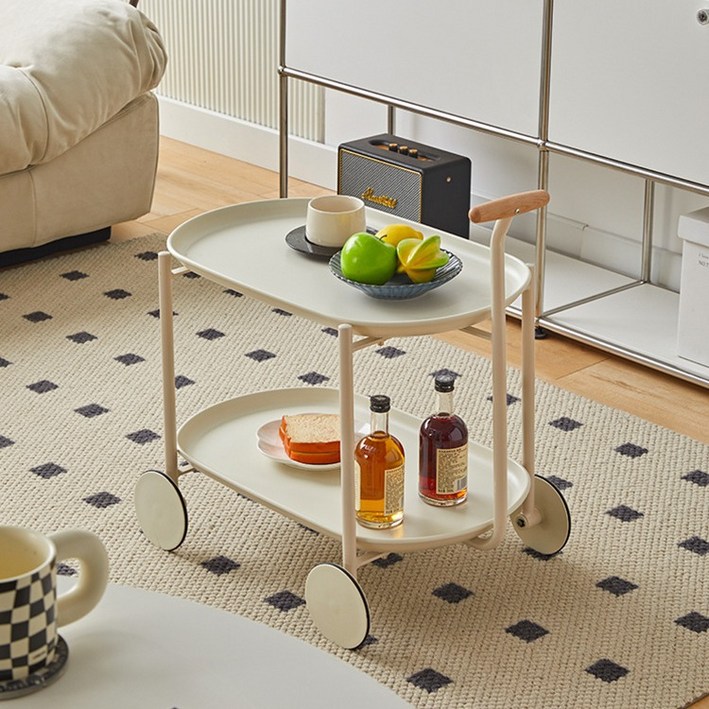 Frokom 감성 ABS 이동식 핸들 트롤리 사이드테이블 침대 소파 보조 테이블, 그린