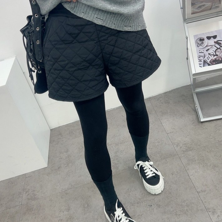 에브리룩 누빔 반바지 레깅스 일체형 팬츠(Free,L)