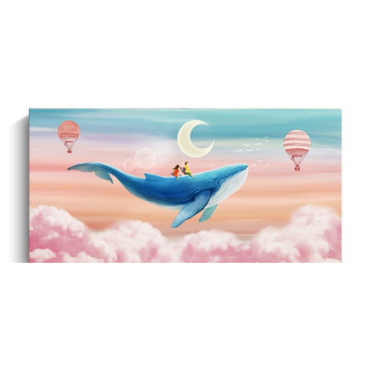 플랜와이 고래 하늘 구름 벽화 실내 캔버스 액자 인테러어 홈 장식 그림선물