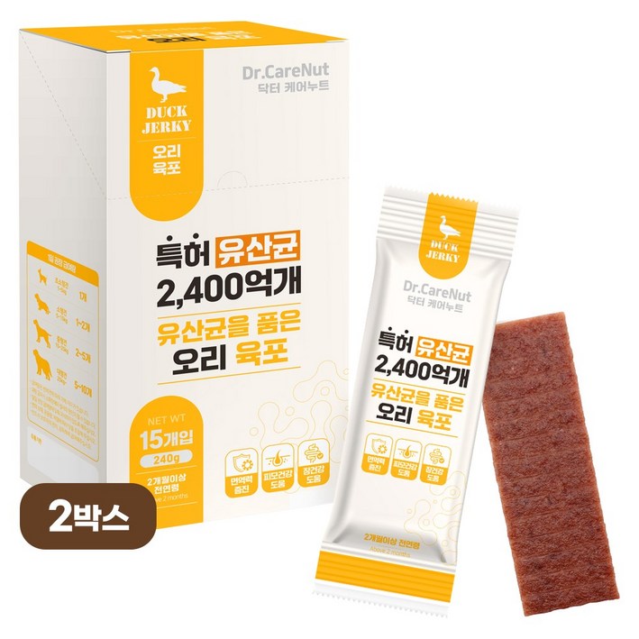 [임박특가] 닥터케어누트 강아지 영양간식 유산균 져키육포 2P [유통기한:26년10월06일], 240g, 2개, 오리져키