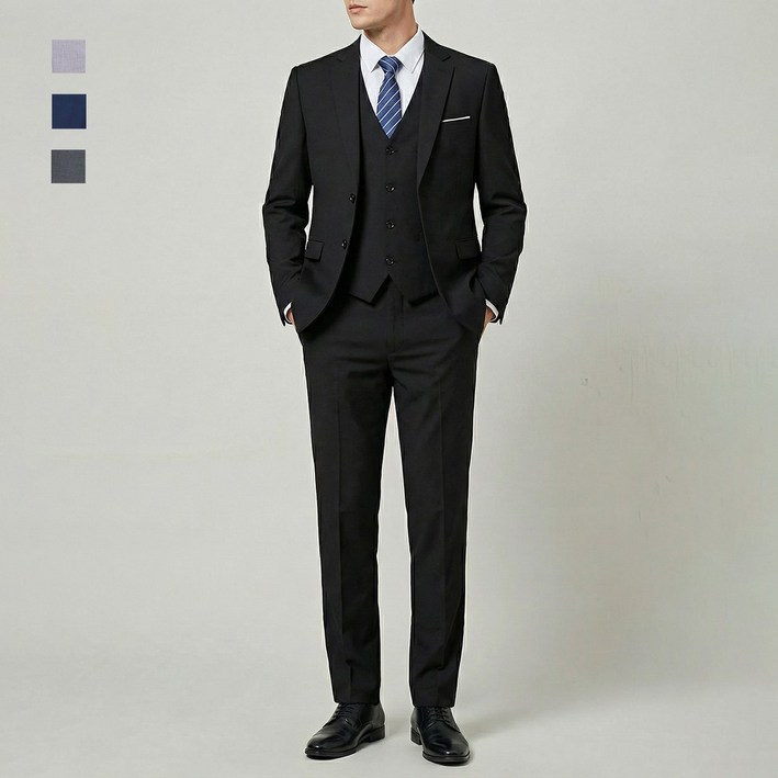 Cloudstyle 정교한 투버튼 장식 순색 데일리 남성 정장 세트 상의조끼하의 면접 기획 결혼식 양복