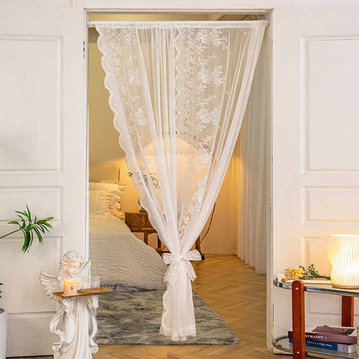 YYT 모던 심플 자수  레이스 커튼, 부드러운 레이스 문발 커튼