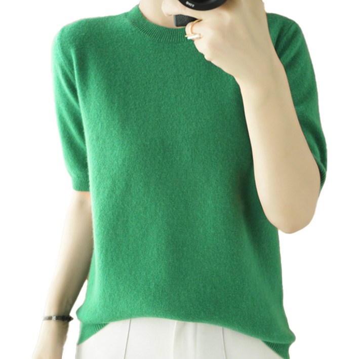 핑크셀럽 보들 라운드 니트 반팔 티셔츠