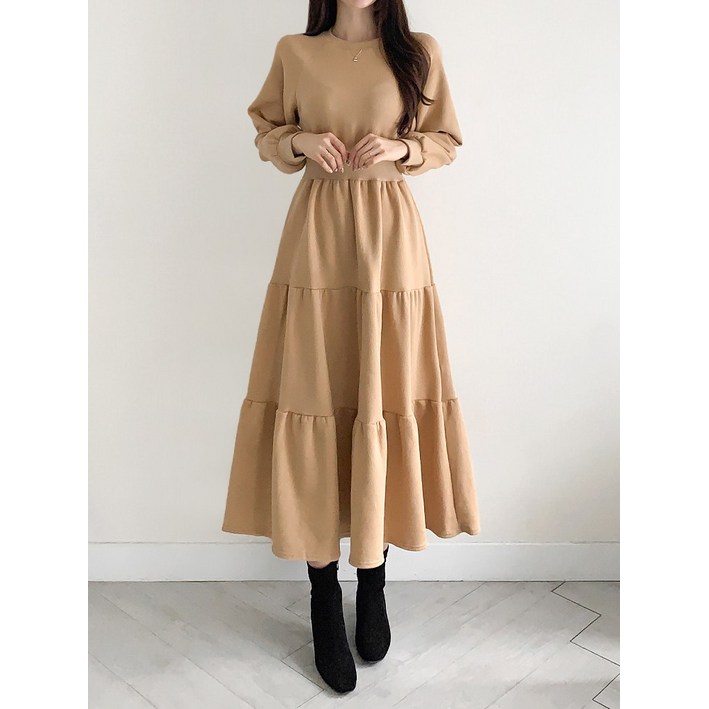캉캉 기모안감 롱 플레어 겨울 꾸안꾸룩 원피스