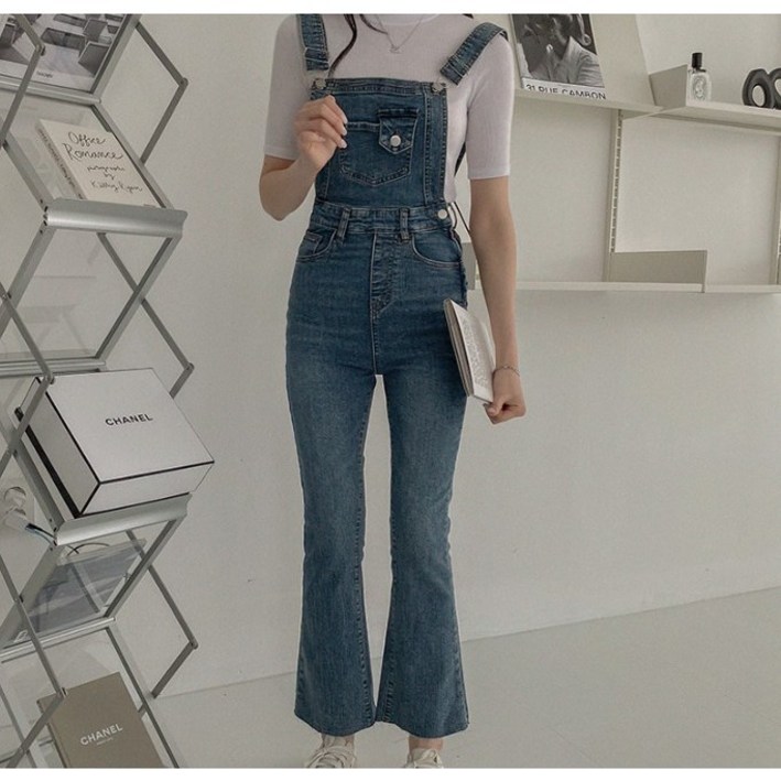 뽀솜 연청,진청 내몸에핏 데님 멜빵바지 부츠컷 청바지