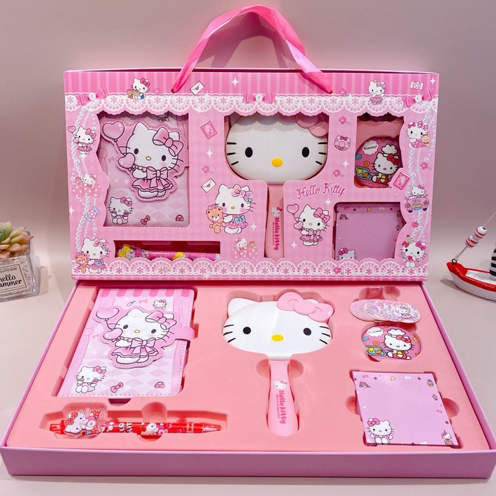 LOVEND 산리오 다이어리세트 빗 거울 세트 다꾸템 문구 선물세트, 1세트, 헬로키티