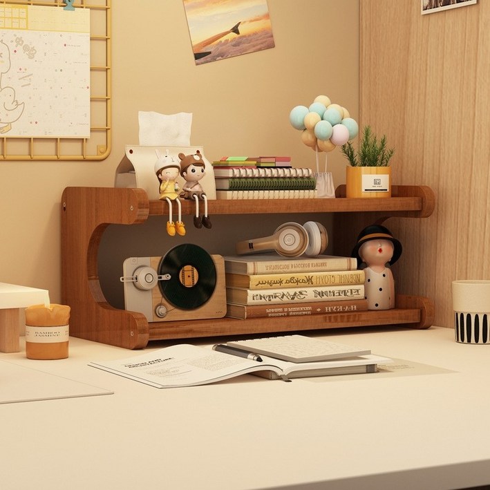 CUBBYCASE 데스크탑 수납 선반 다층 정리대 책꽂이 컵홀더 주방 및 가정용 대나무 다용도 수납함, 2단, 차색