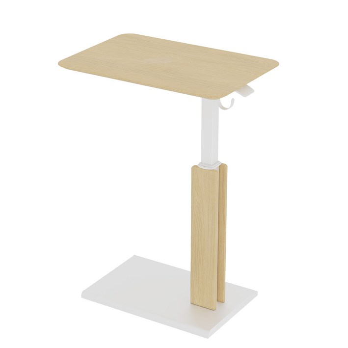 ETHU 사이드 테이블 유압식 거실 침실 협탁 높낮이 조절가능, 원목색