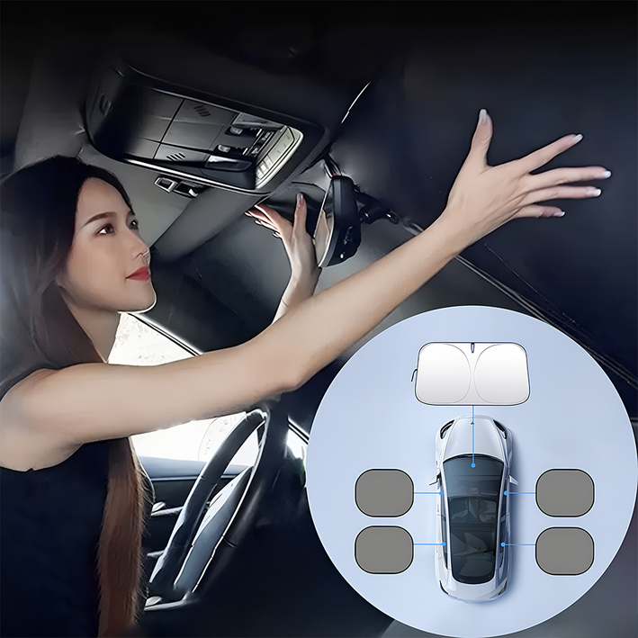 유니르 원터치 앞유리 차량용 햇빛가리개, 블랙 (앞유리1개+창문4개+전용파우치), 1개