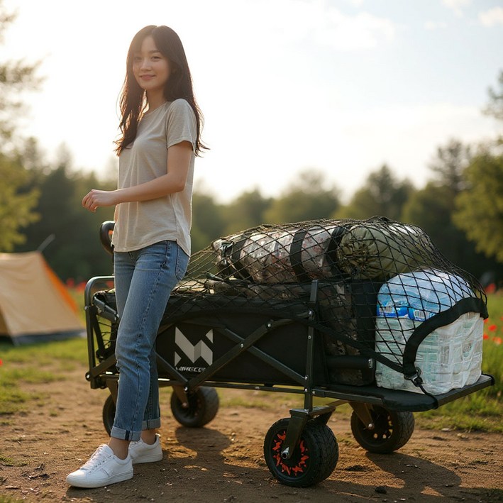 캠핑 전동웨건 캠핑왜건 카트 광폭타이어 접이식 롤테이블 그물망, 1세트, 블랙