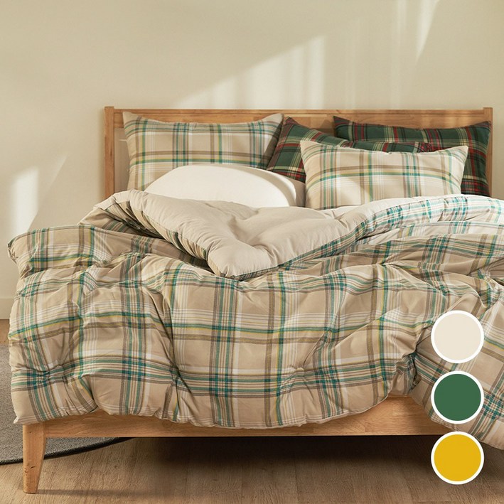수젠하우스 빈티지 체크 마이크로워셔 이불 패드 베개커버 침구 세트 2color