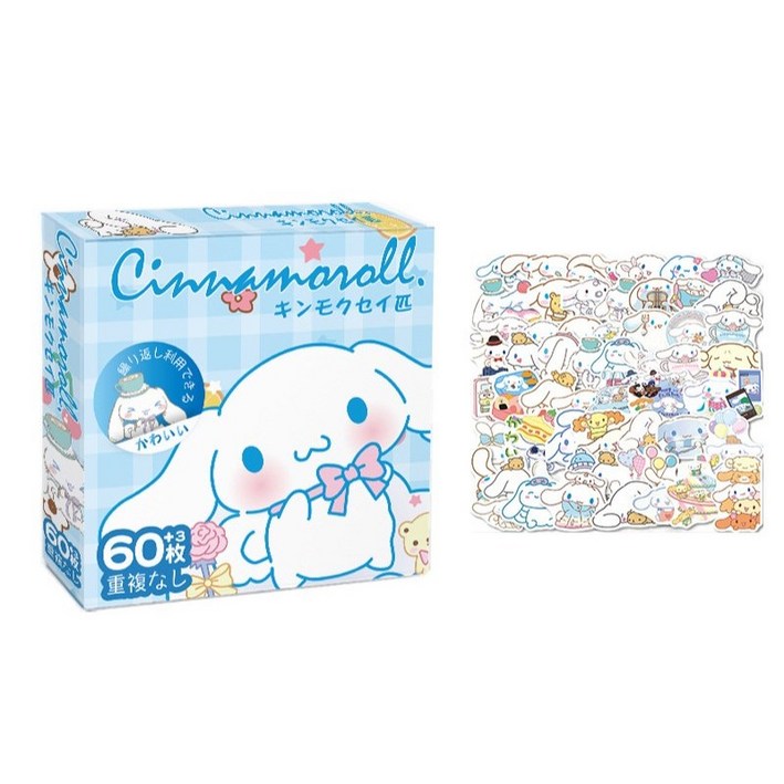 산리오 다꾸 스티커 최저가 60+3장 pvc스티커 헬로키티