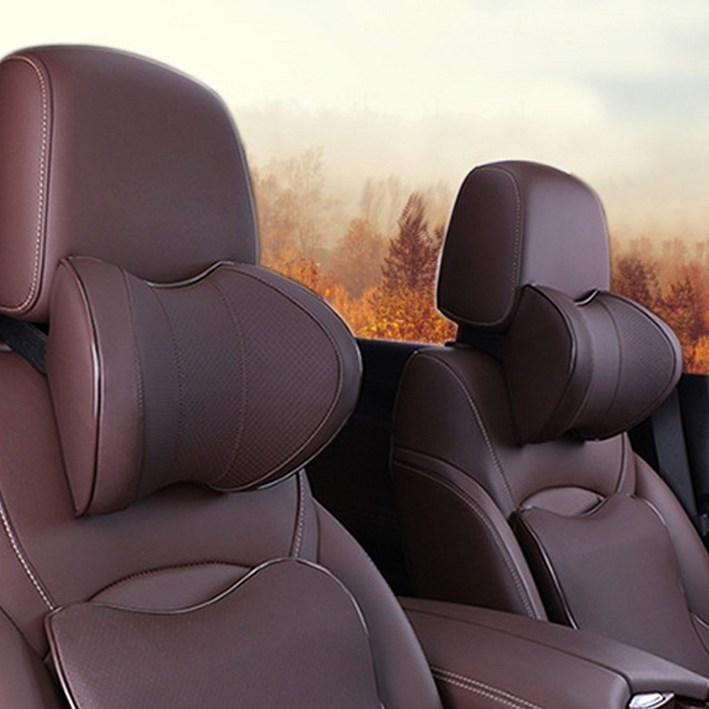 벤비아 차량용 가죽 목쿠션 3D 메모리폼 2개 세트 부드러운 감촉 자동차 장거리 여행 00376