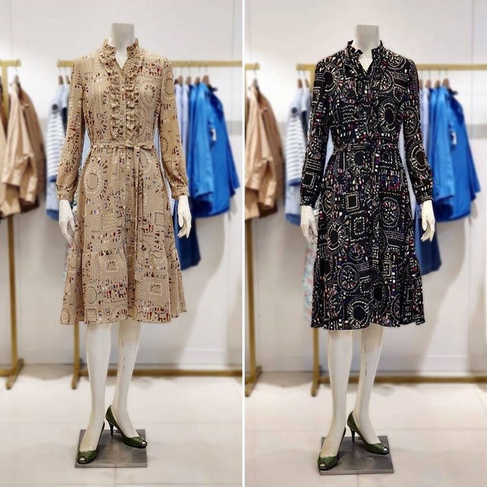 안지크 프린트 패턴 프릴 쉬폰 원피스 AH3OP5100