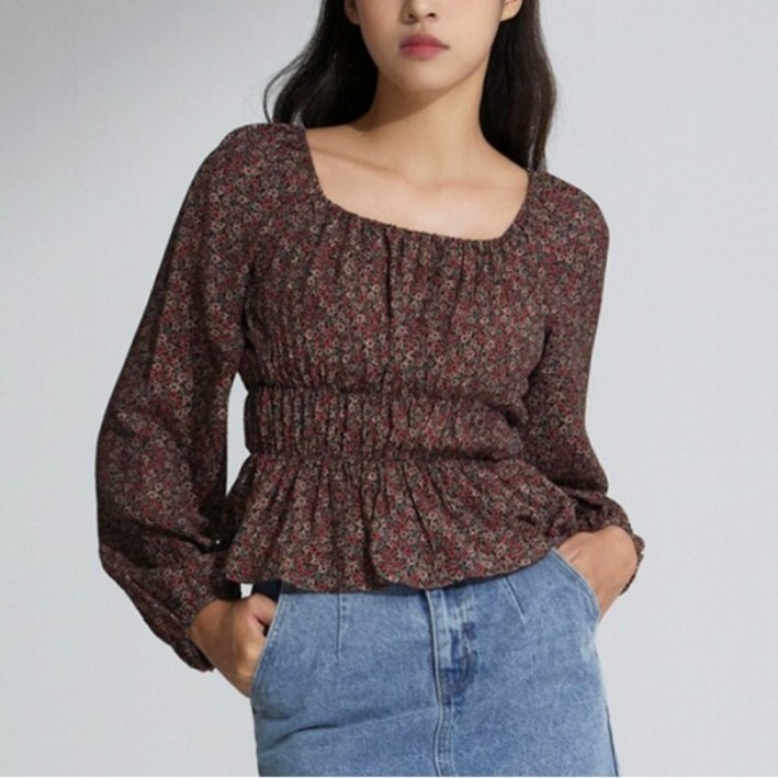 미쏘비노출 미쏘 플라워 셔링디테일 블라우스 MIWBLC901CT