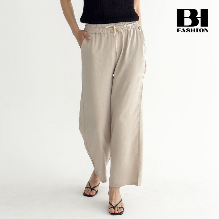 빅히트 패션 여성 여름 썸머 린넨 밴딩 와이드 일자 팬츠 바지