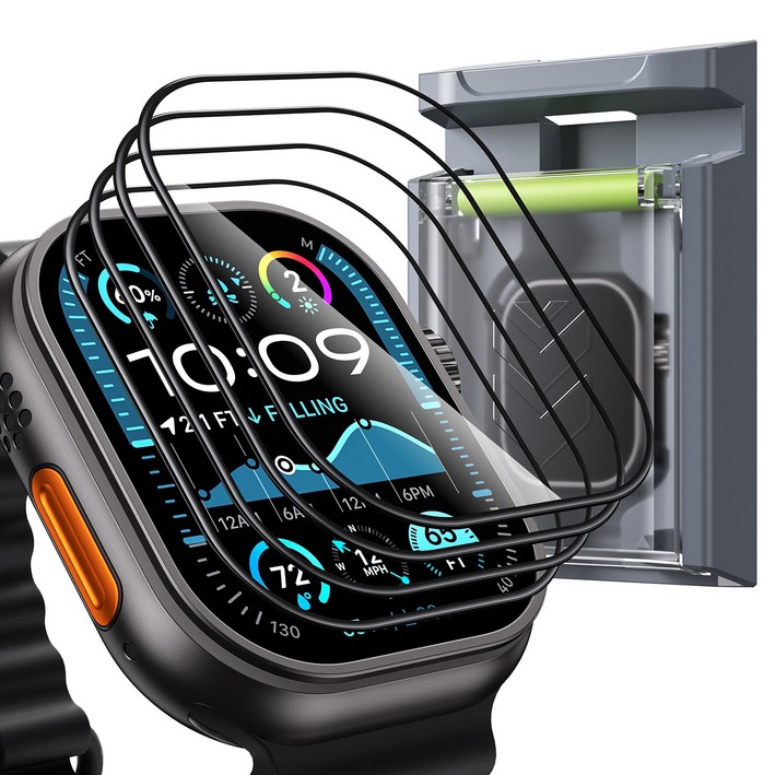 WSKEN 애플워치 울트라1/2/3 49mm 9H+강화유리 액정보호 필름 간편한 자동부착, 4개