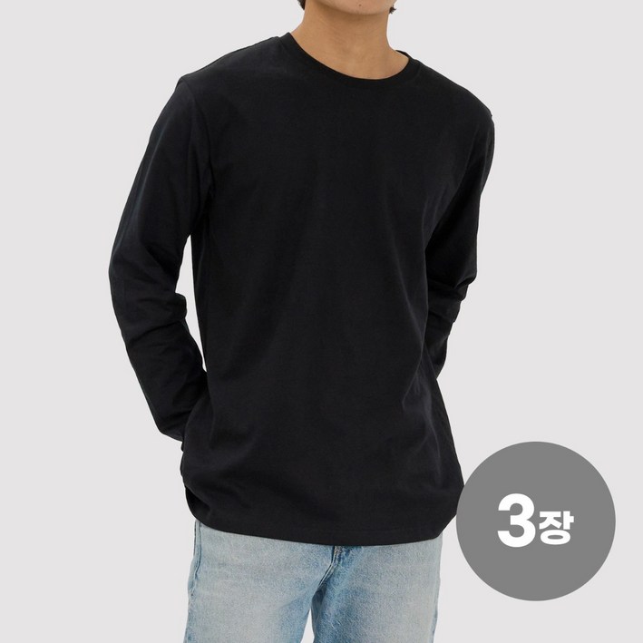 111 순면 100 남여공용 긴팔 티셔츠 무지 라운드 흰티 면티 긴팔티