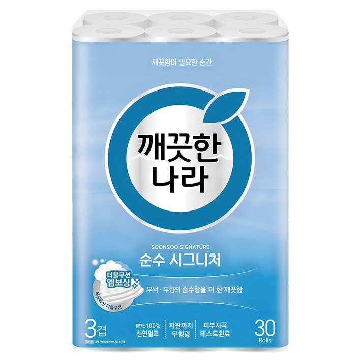 깨끗한나라 순수 시그니처 천연펄프 3겹 고급롤화장지, 27m, 30개입, 1개