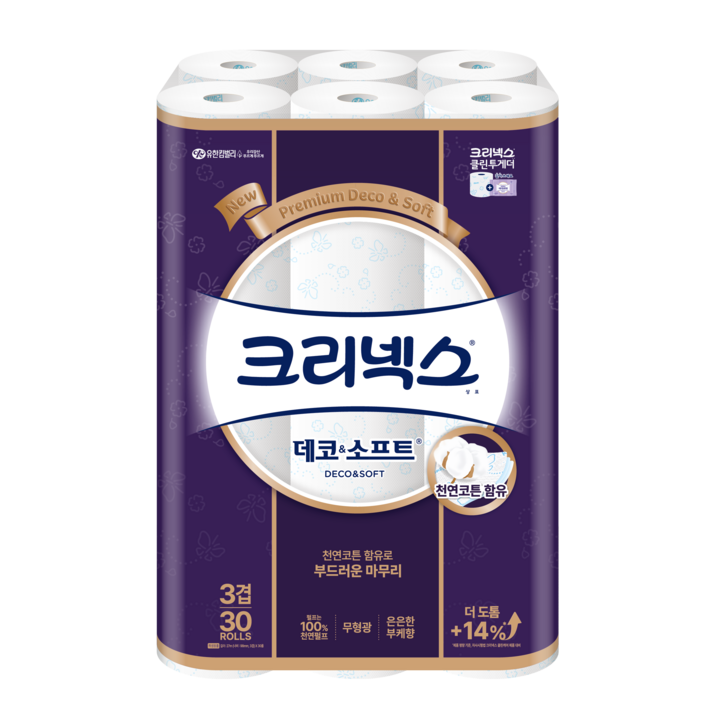 크리넥스 천연펄프 3겹 데코소프트 27m, 30롤, 1개