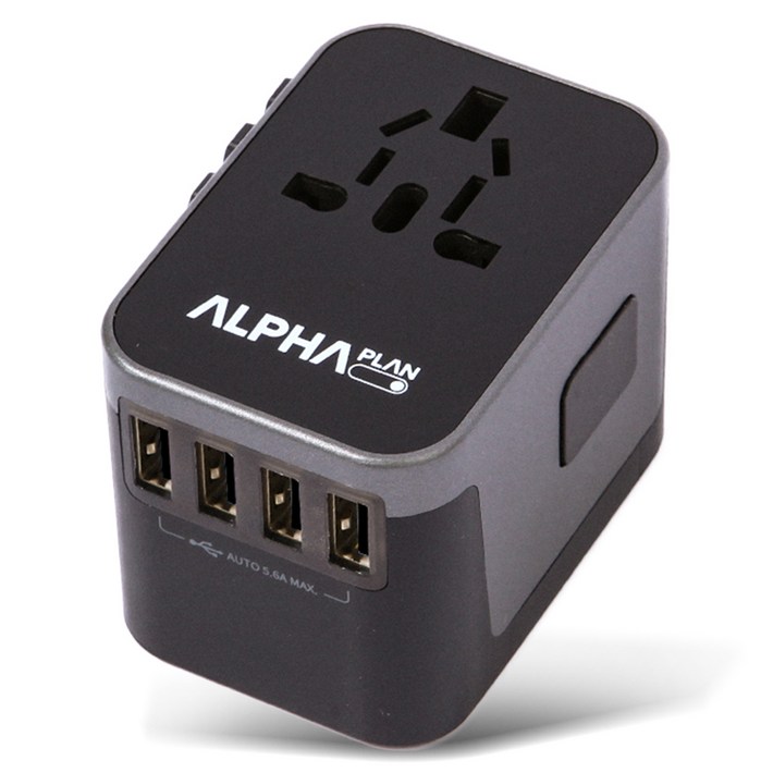 알파플랜 USB 4포트 C타입 1포트 올인원 해외 여행용 멀티 어댑터 블랙 그레이 JY305B