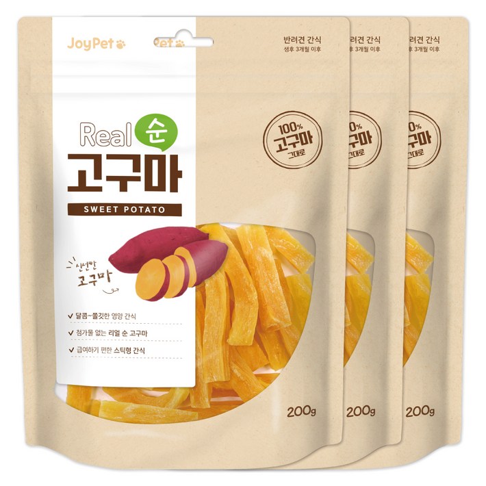 조이펫 강아지 간식 리얼 순 고구마, 고구마, 200g, 3개 조이펫 강아지 간식 리얼 순 고구마, 고구마, 200g, 3개