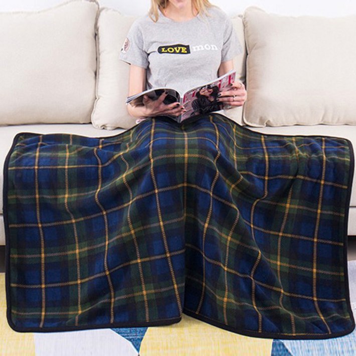 극세사 똑딱이 체크 망토 담요