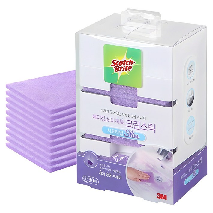 스카치브라이트 베이킹소다 톡톡 크린스틱 디스펜서 본품  수세미 시트타입 리필 30p, 1개