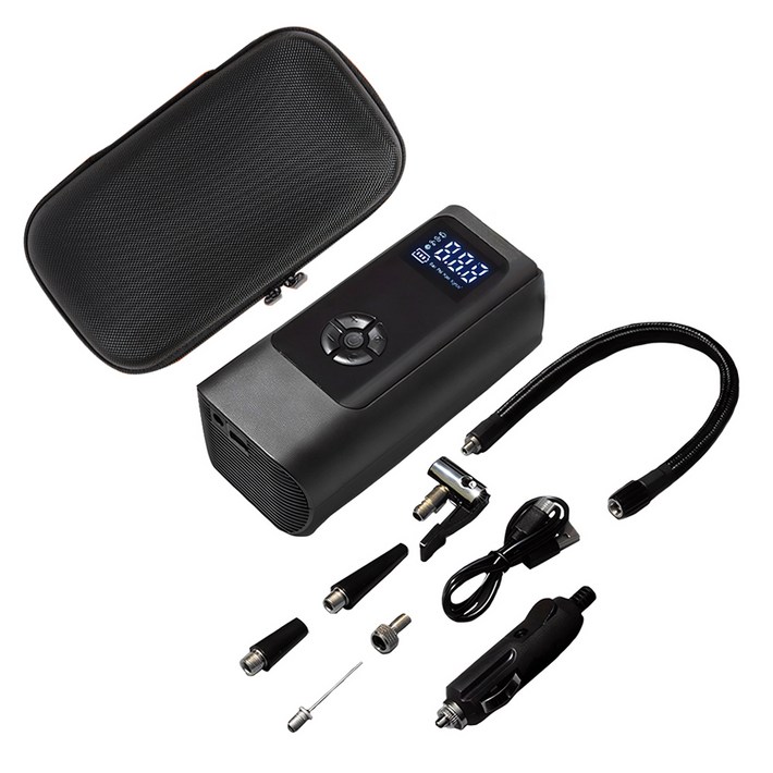 메이튼 휴대용 올인원 에어펌프 6000mAh 30cm연장선, 1세트, 블랙