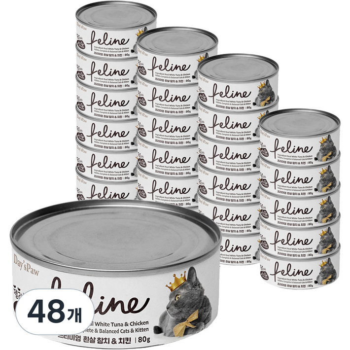 데이스포 고양이 필라인 간식캔, 흰살참치  치킨 혼합맛, 80g, 48개