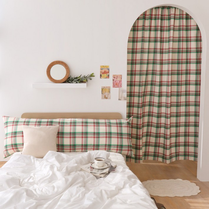 포홈 핸드메이드 글로리 기모체크 사이즈별 맞춤 핀형 커튼