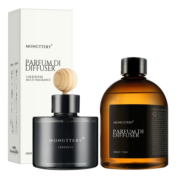 몽때리 올블랙 차량용 방향제 본품 120ml  리필 300ml 세트, 1세트, 블랙체리