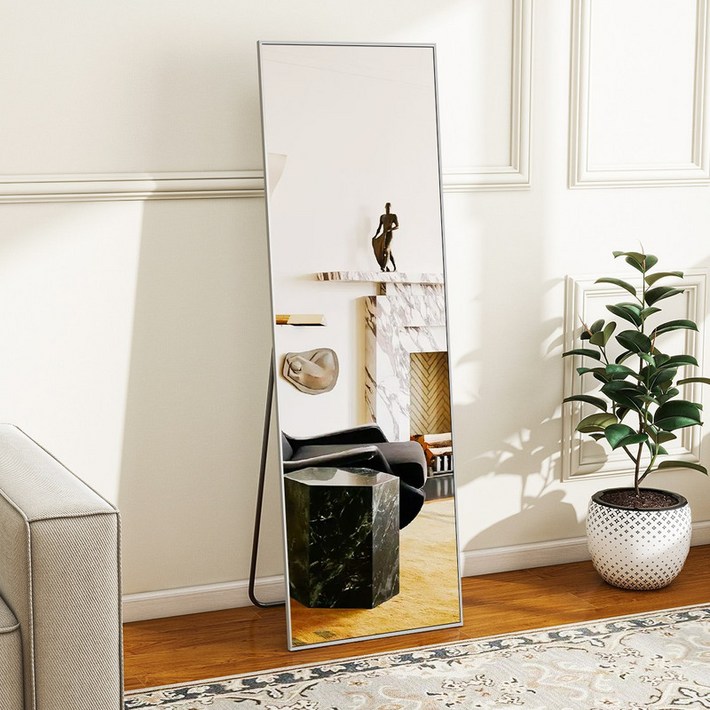 뷰티피크 직사각형 3in1 스탠드 벽걸이 거치형 강화 안전 유리 전신거울 440mm, 실버